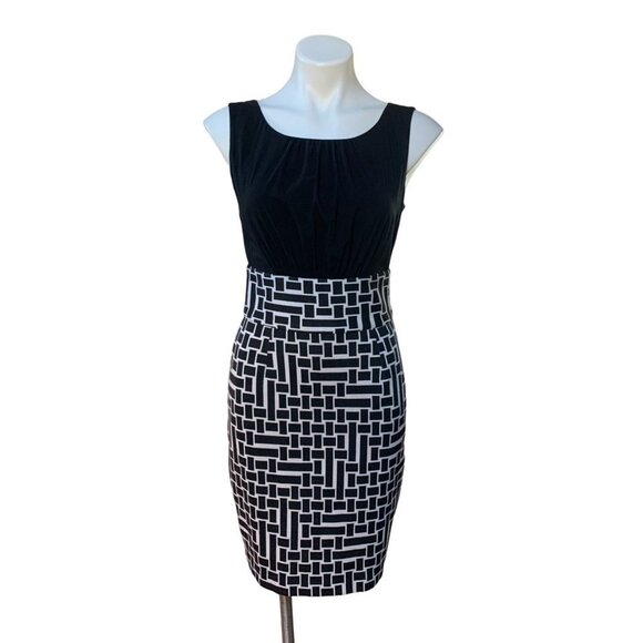 Trina Turk Sheath Dress Black & White SMALL Basket Weave Print - Picture 1 of 9